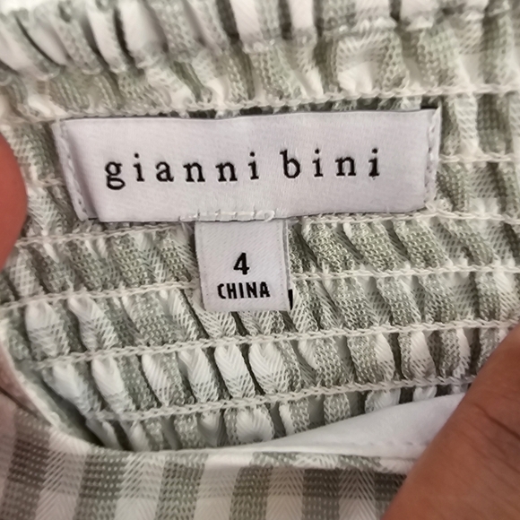 Gianni Bini Gingham Smocked Mini Dress Size 4 Green White Puff Sleeve Cottagecor - Picture 5 of 10